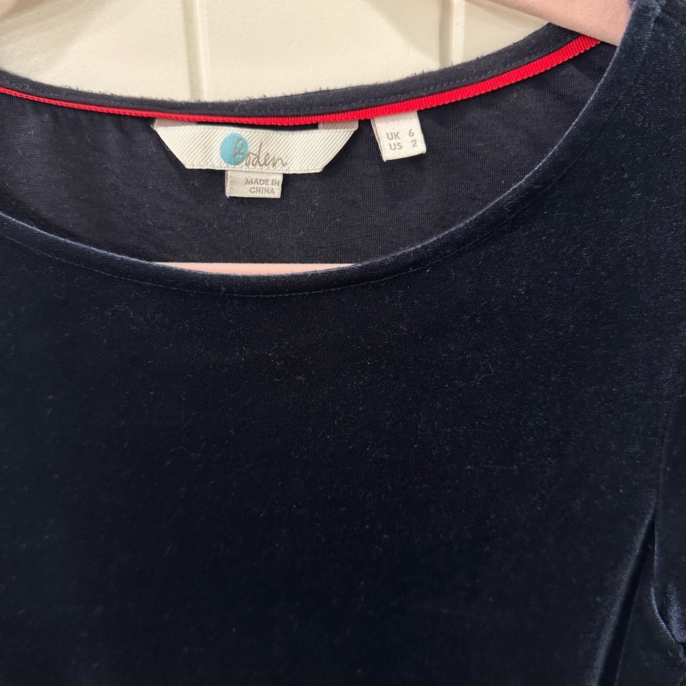 Boden Midnight Blue Velvet Long Sleeve 2 - Picture 2 of 3